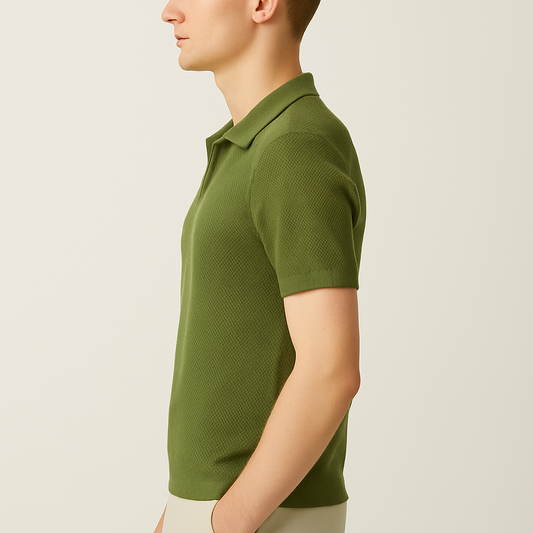Men’s Olive Textured Knit Polo Shirt