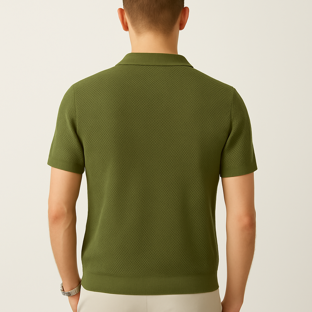 Men’s Olive Textured Knit Polo Shirt