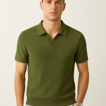 Men’s Olive Textured Knit Polo Shirt