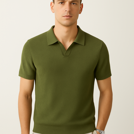 Men’s Olive Textured Knit Polo Shirt