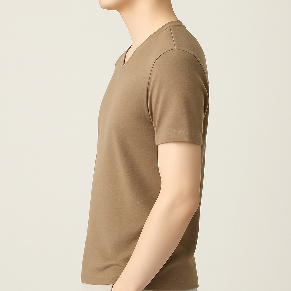 Men’s Taupe V-Neck Stretch T-Shirt