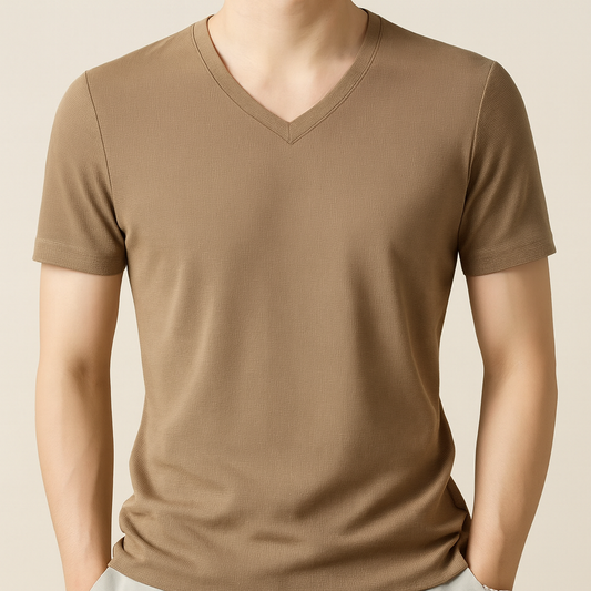 Men’s Taupe V-Neck Stretch T-Shirt