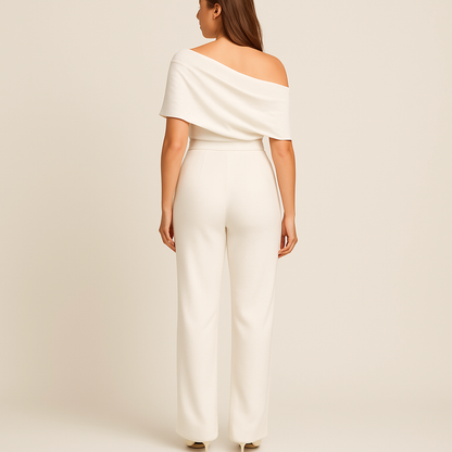 White One-Shoulder Wide Leg Jumpsuit