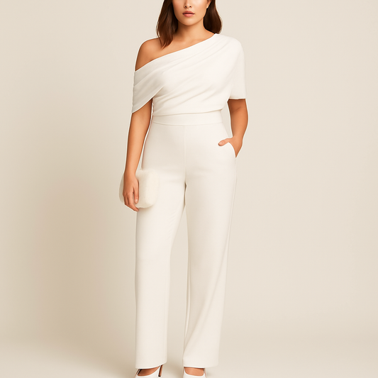White One-Shoulder Wide Leg Jumpsuit
