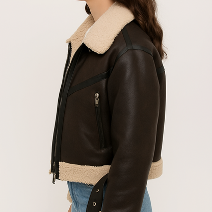 Women’s Faux Leather Shearling Aviator Jacket