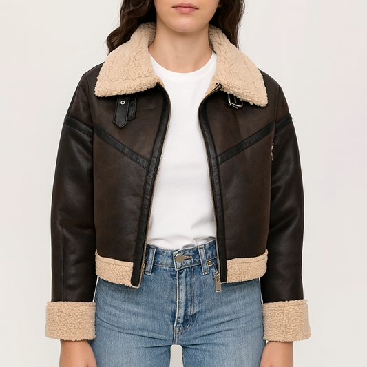 Women’s Faux Leather Shearling Aviator Jacket